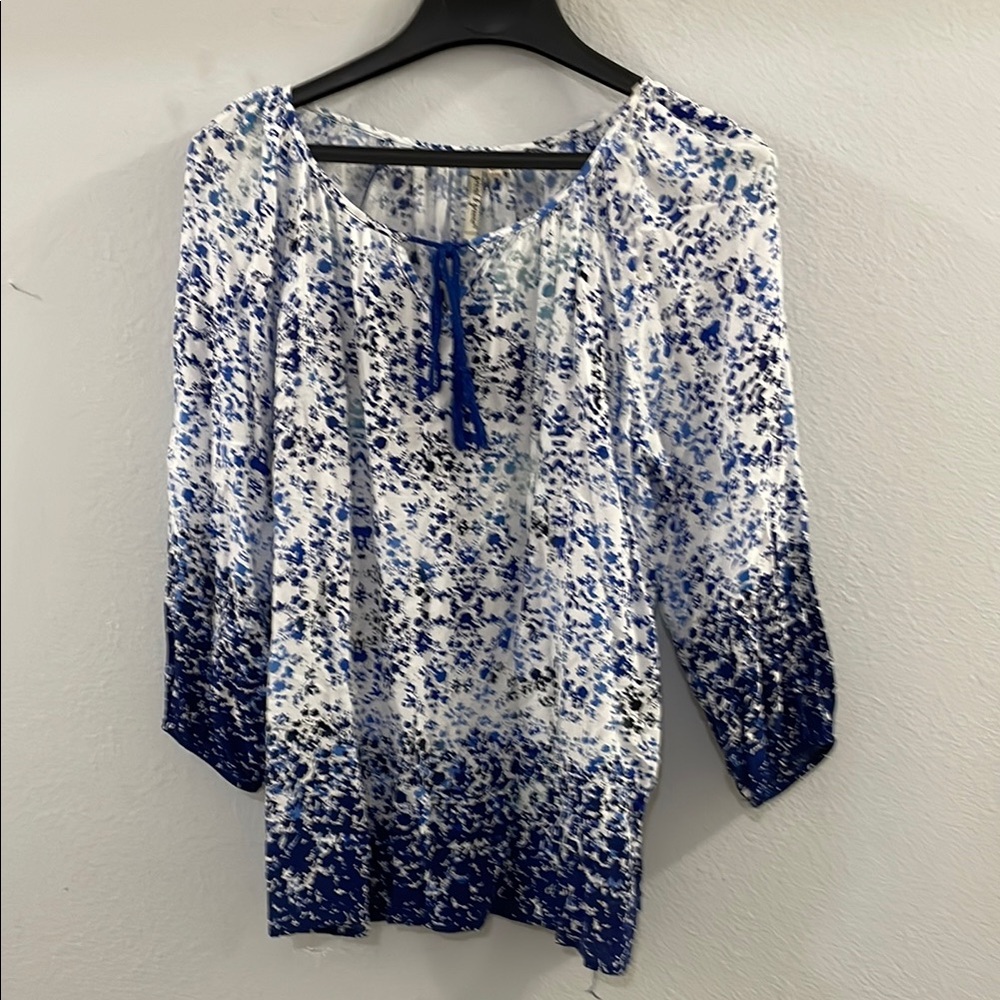 Grand & Greene Blue and White Tie Front Blouse